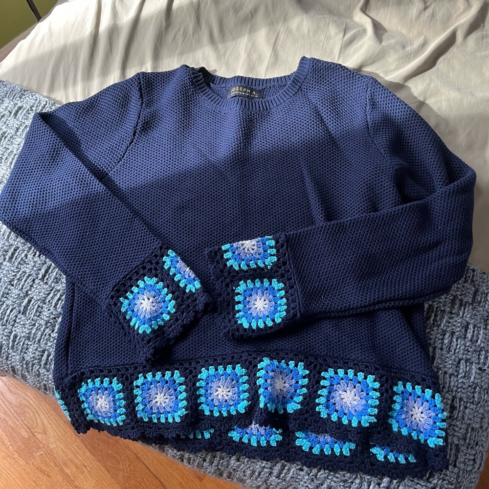 Blue crocheted sweater by Joseph A size M